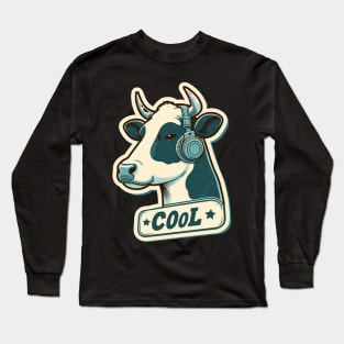 cool cow with headphones Long Sleeve T-Shirt